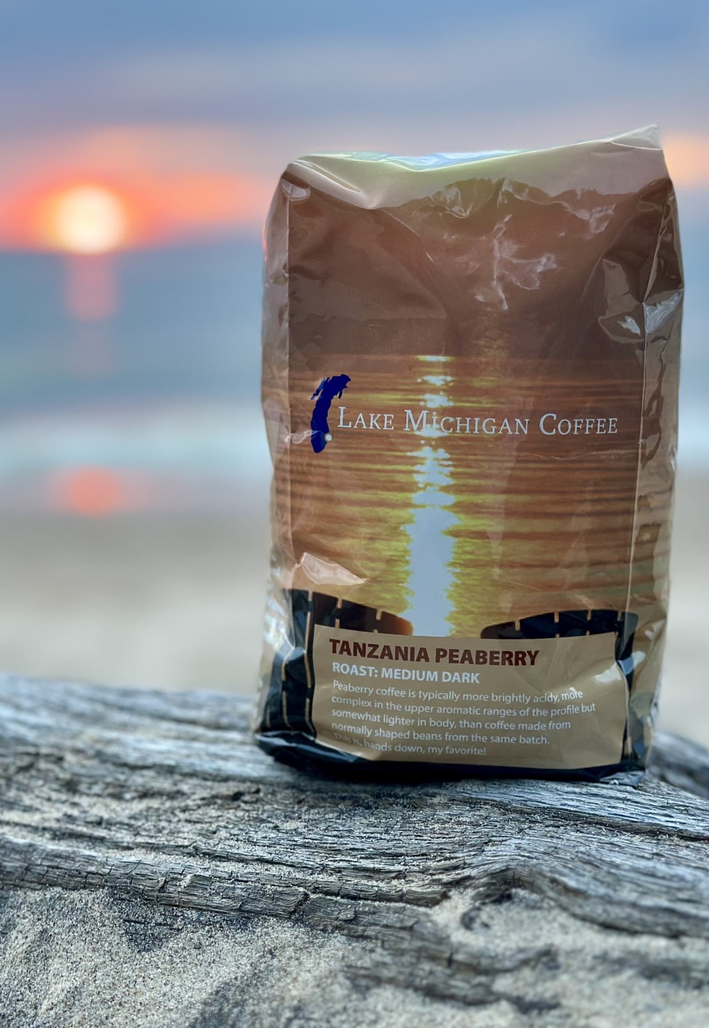 Lake Michigan Coffee bag on the beach