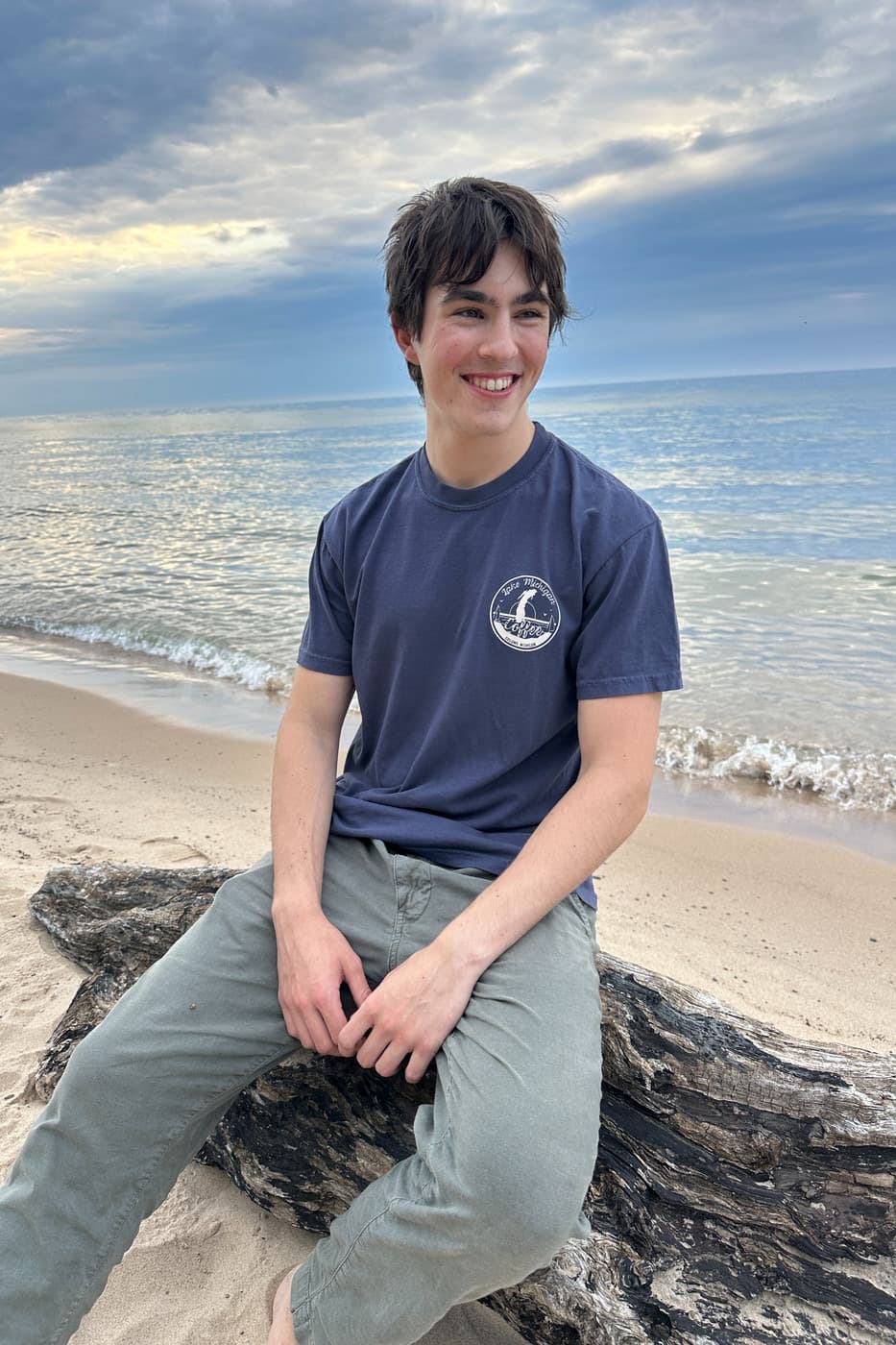 Front of the Lake Michigan Coffee shoreline shirt